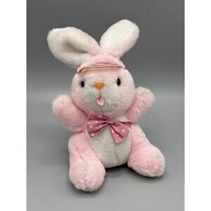 Vintage Pink Fairview Bunny Rabbit Plush In Visor Hat 10” Stuffed Animal 1991